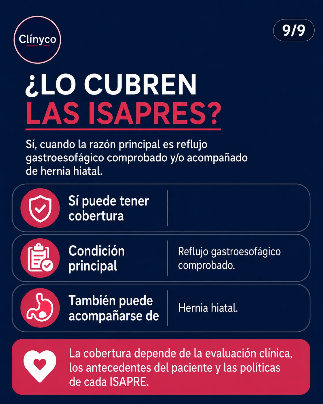 Orientación sobre posible cobertura Isapre de cirugía revisional por reflujo o hernia hiatal